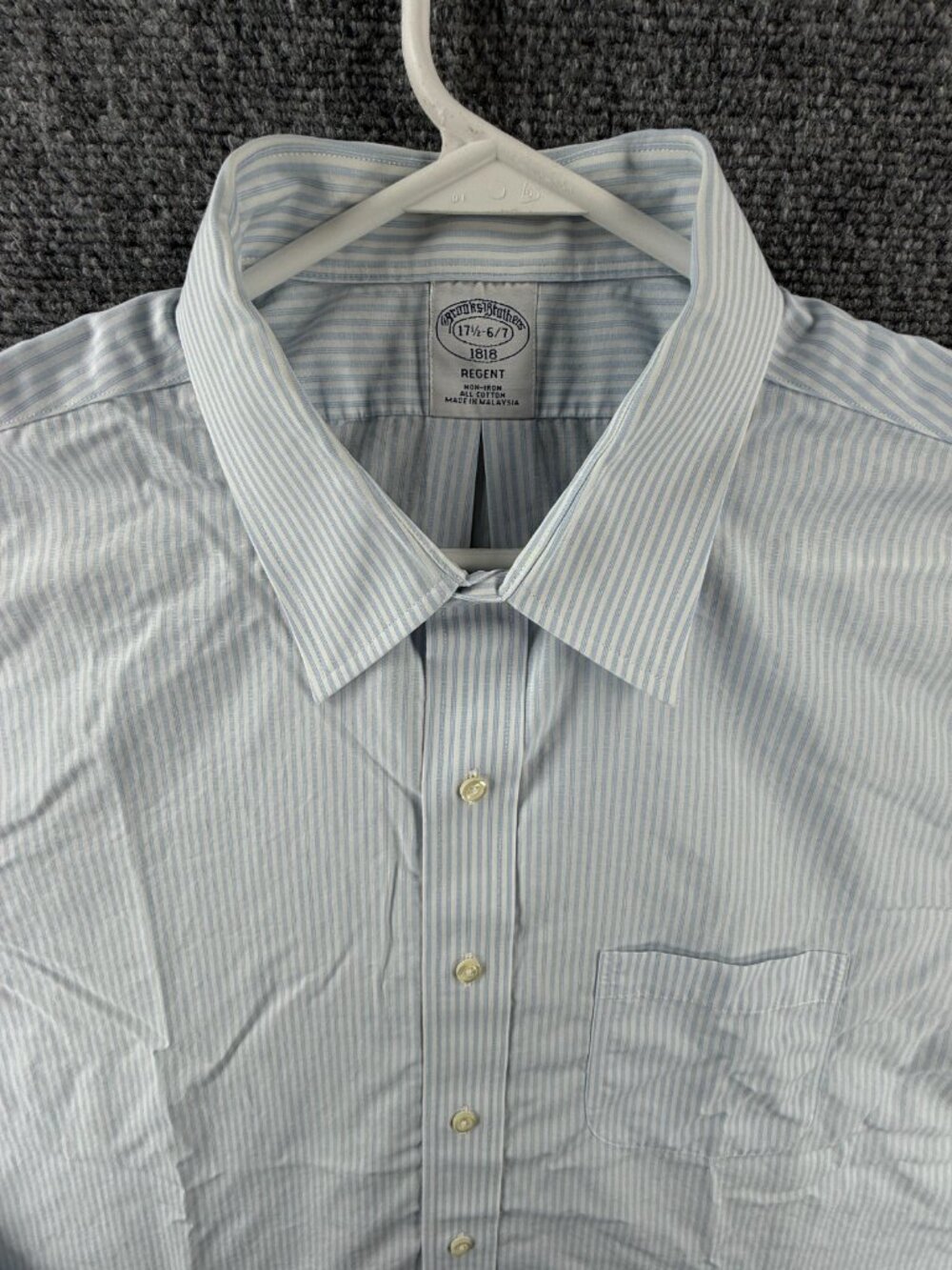 Brooks Brothers Non-Iron Regent Striped Cotton 17.5 6/7 Blue Pocket Shirt Men